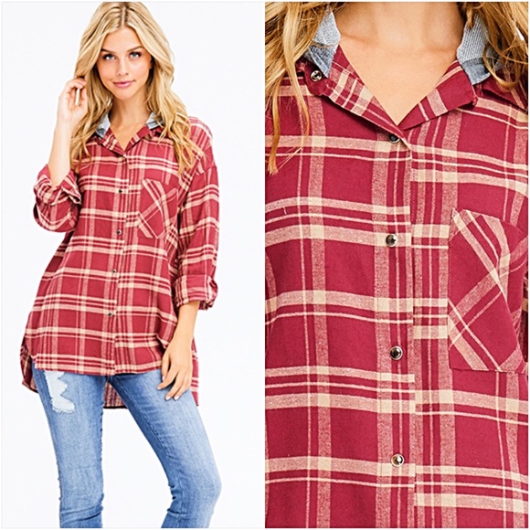 Coziest Cutest Oversized Plaid Tunic Top SM - Picture 5 of 6